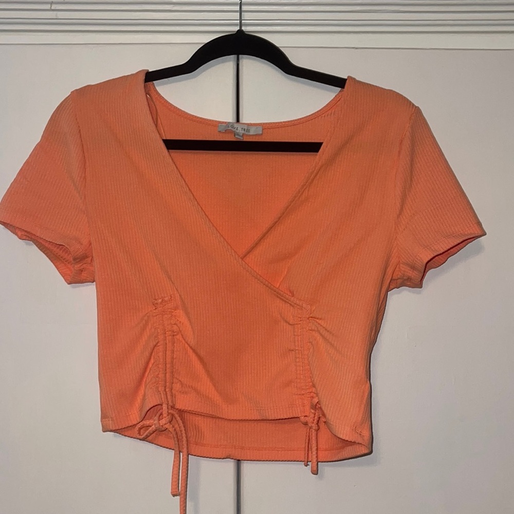 Pale orange cropped love tree brand top